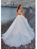 Ivory Beaded Lace Organza Butterfly Keyhole Back Wedding Dress With Pockets
